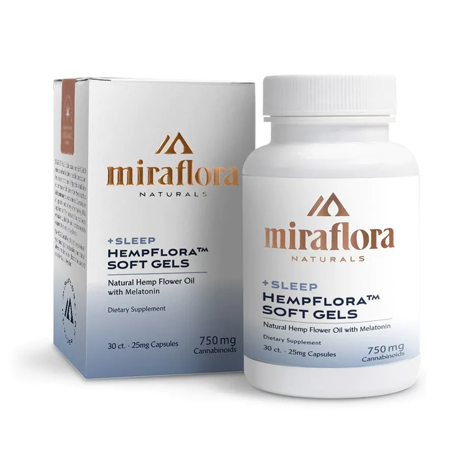 Miraflora CBD softgel capsules bottle