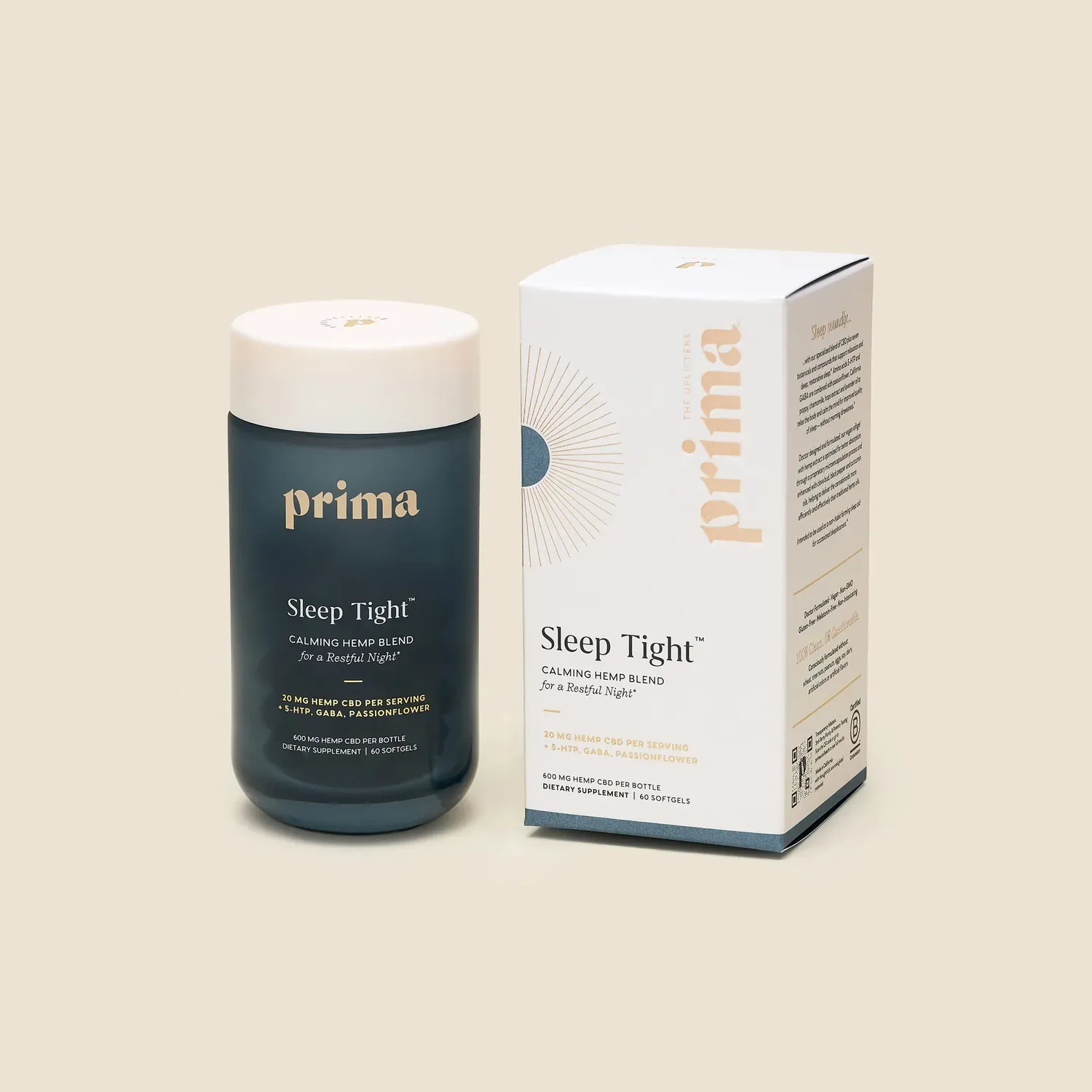 Prima Sleep Tight CBD supplement carton and bottle
